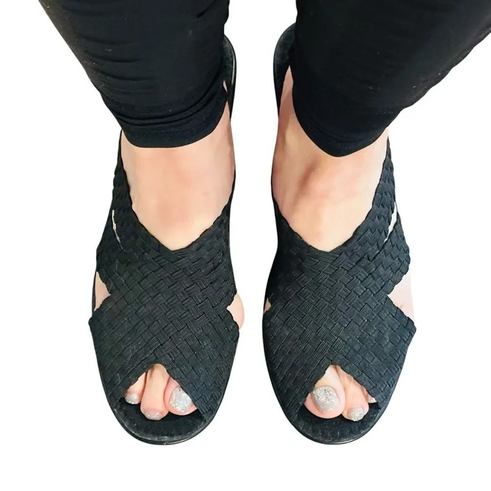 Bernie Mev Black Woven Wedges - Size 38 (7-8)
